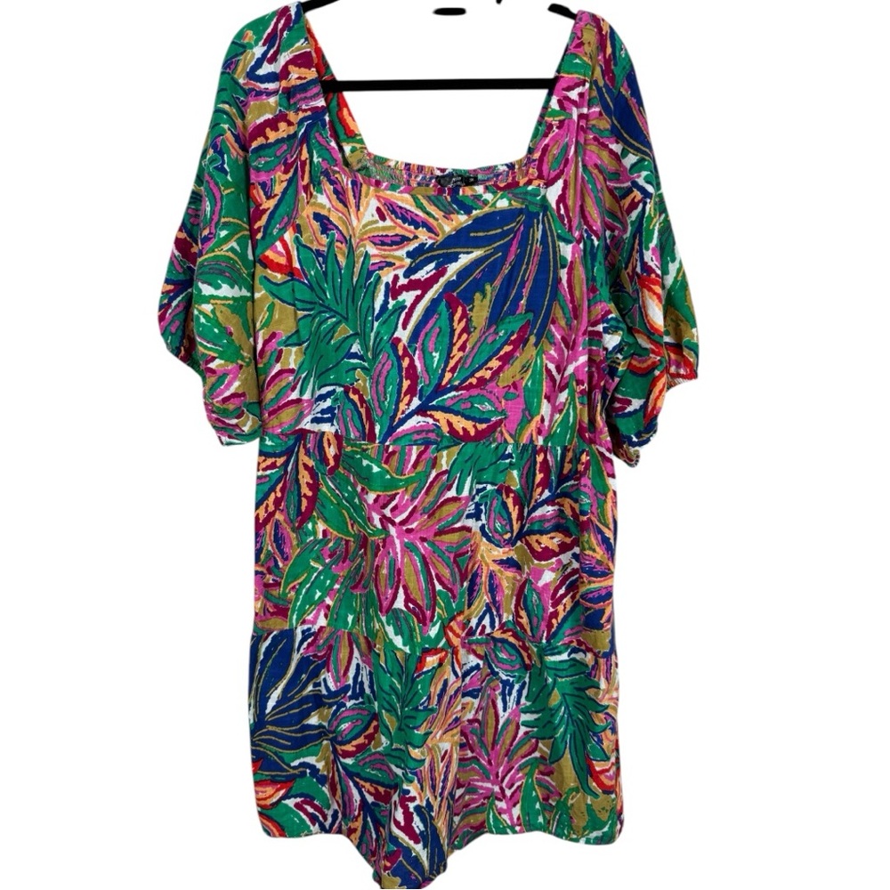 Mlle Gabrielle dress Tropical print smocked cotton dress 3X